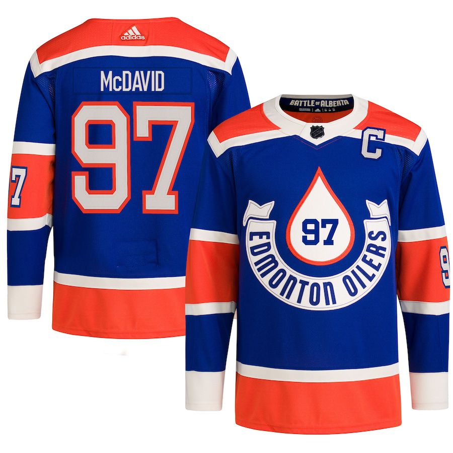 Men Edmonton Oilers #97 Connor McDavid adidas Royal 2023 NHL Heritage Classic Primegreen Authentic Player Jersey